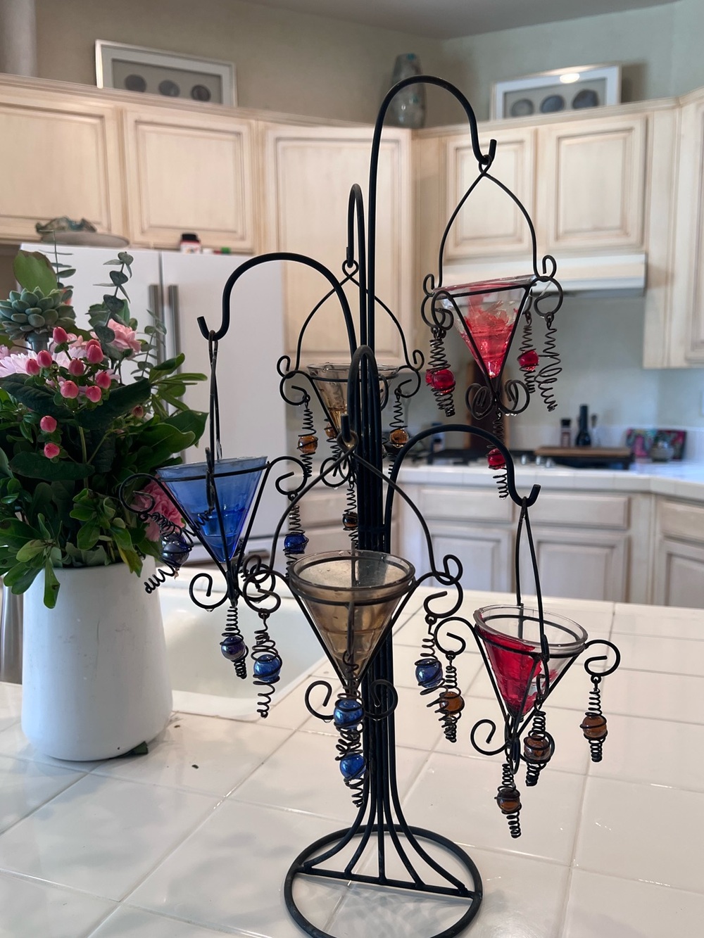 Decorative Hanging Glass Martini Votives - Multicolor
